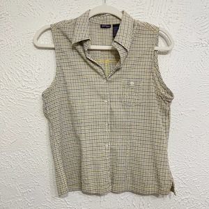 Vintage Y2K 90s Cropped Sleeveless Collared Down Gingham Top by Junction